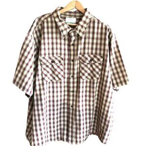VTG Sears Work Leisure Men's Woven Short Sleeve Shirt Brown Plaid Perma-Prest 4X